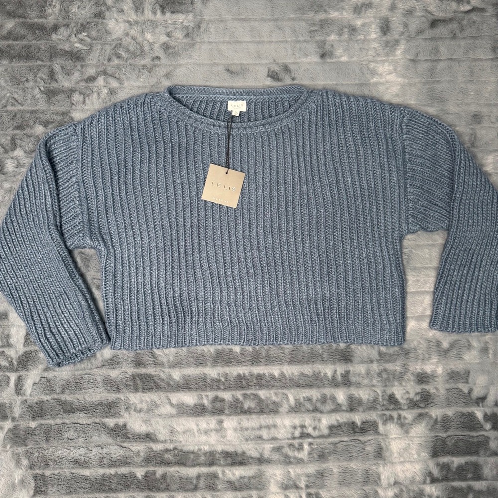 Le Lis Simple & Sweet Boat Neck Ribbed Sweater Dusty Blue BWT1345 Womens Medium